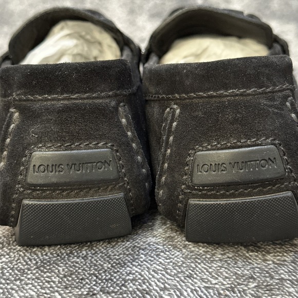Louis Vuitton Suede Driving Loafers Men's 6.5 Black LV Hardware Made Italy - Picture 6 of 16